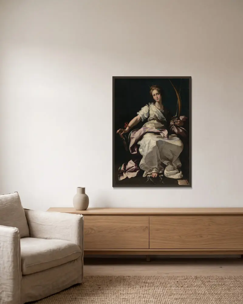 Saint Catherine of Alexandria av Bernardo Strozzi inramad på en vägg