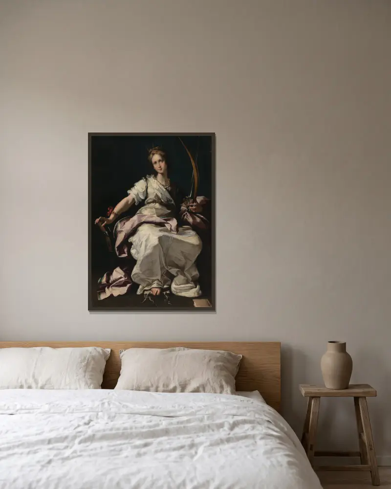 Saint Catherine of Alexandria av Bernardo Strozzi inramad på en vägg