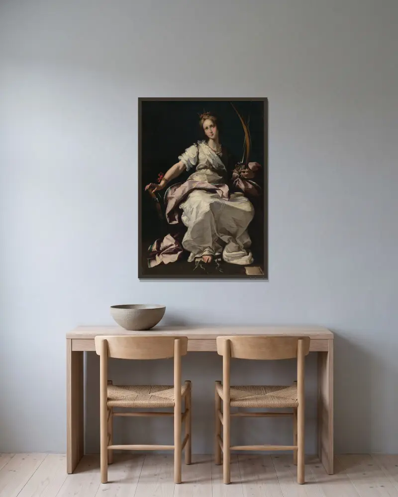 Saint Catherine of Alexandria av Bernardo Strozzi inramad på en vägg