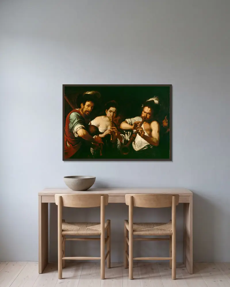 Pouliční hudebníci, Bernardo Strozzi v rámu na stěně