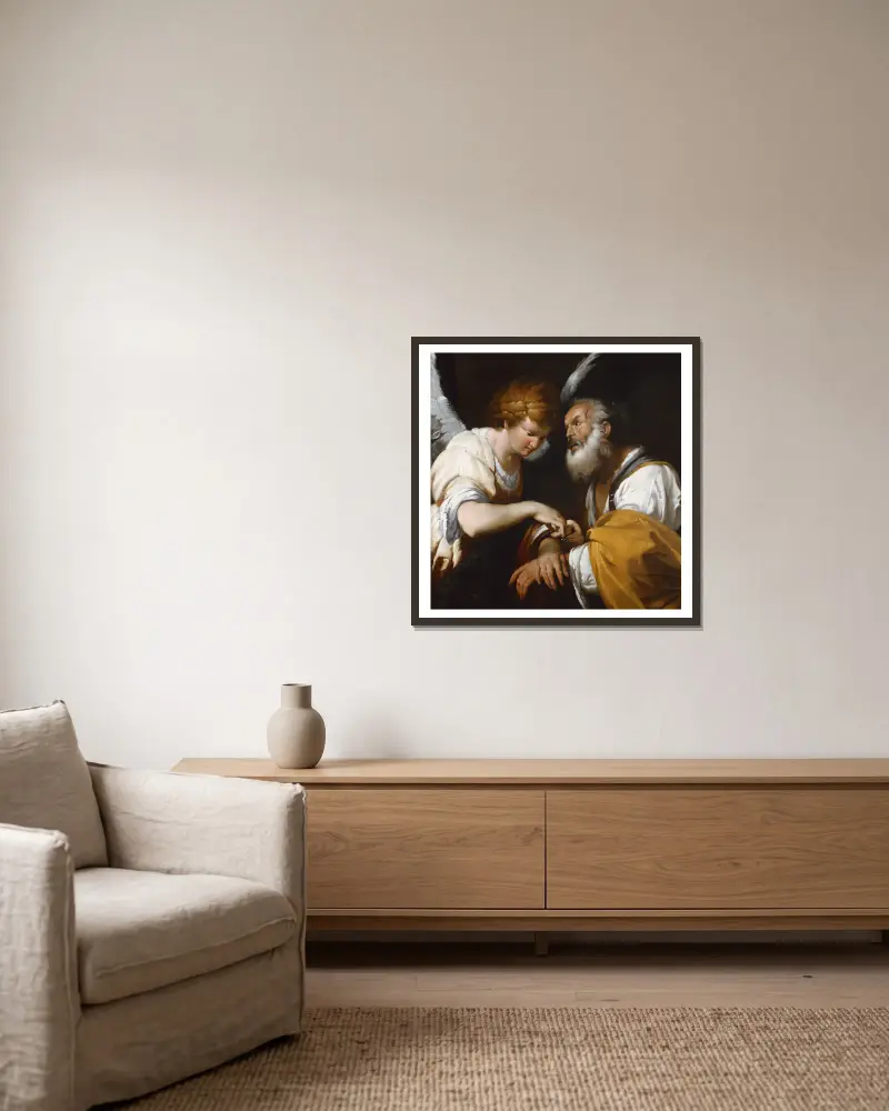 The Release Of St Peter av Bernardo Strozzi inramad på en vägg