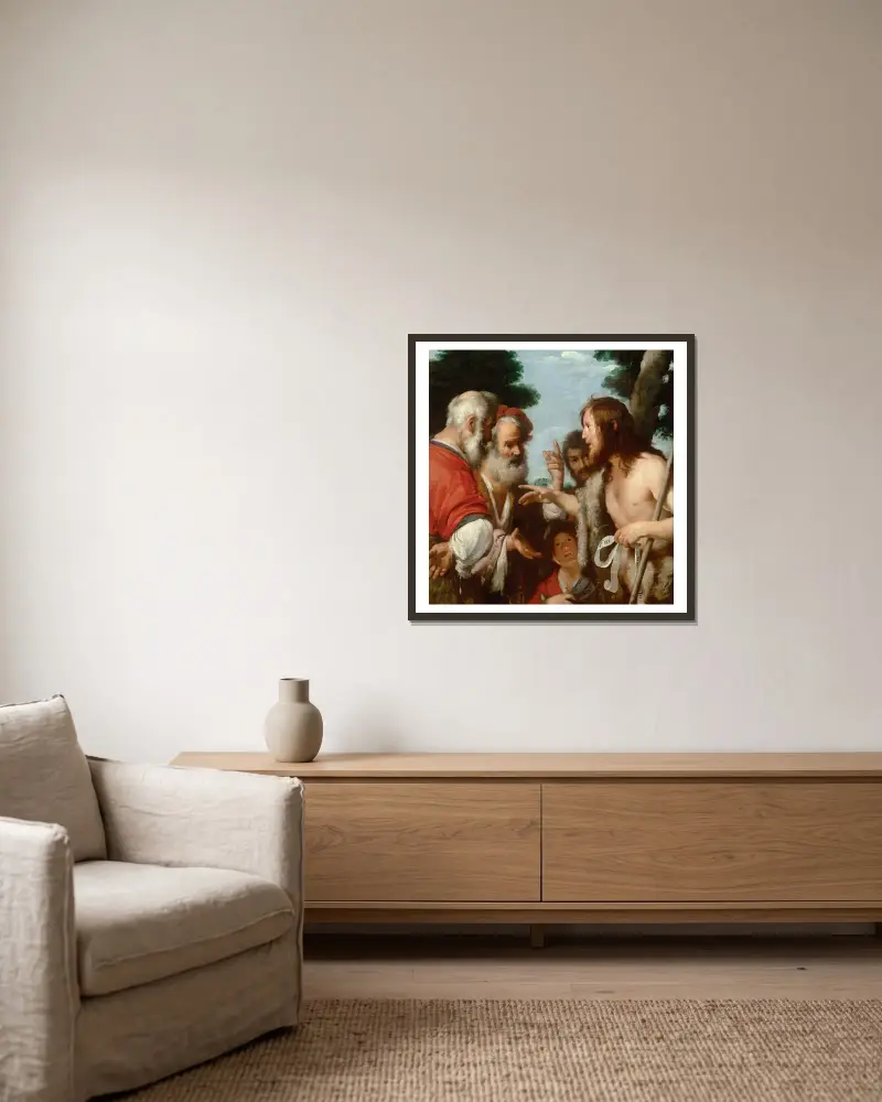 The Sermon Of St. John The Baptist av Bernardo Strozzi inramad på en vägg