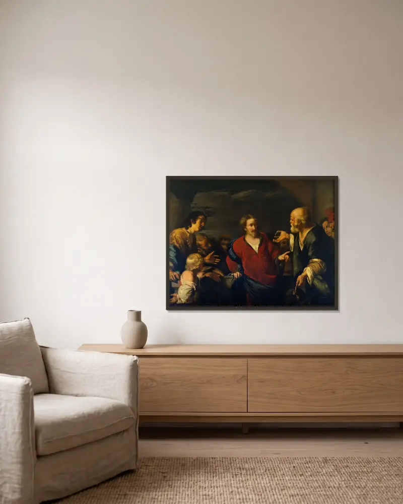 The Tribute Money av Bernardo Strozzi inramad på en vägg