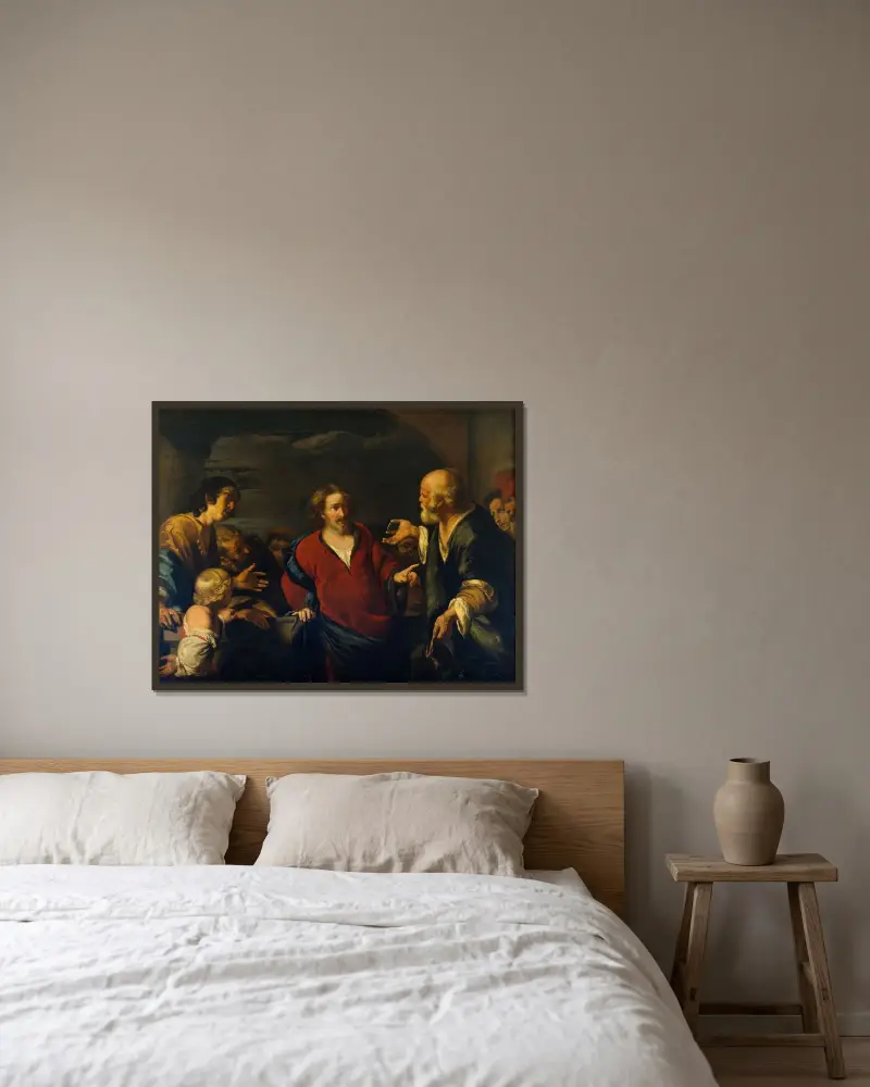 The Tribute Money av Bernardo Strozzi inramad på en vägg