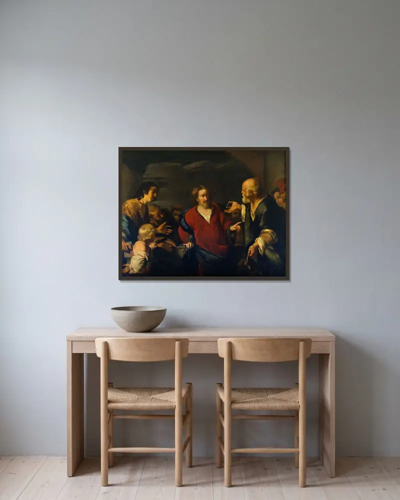 The Tribute Money av Bernardo Strozzi inramad på en vägg