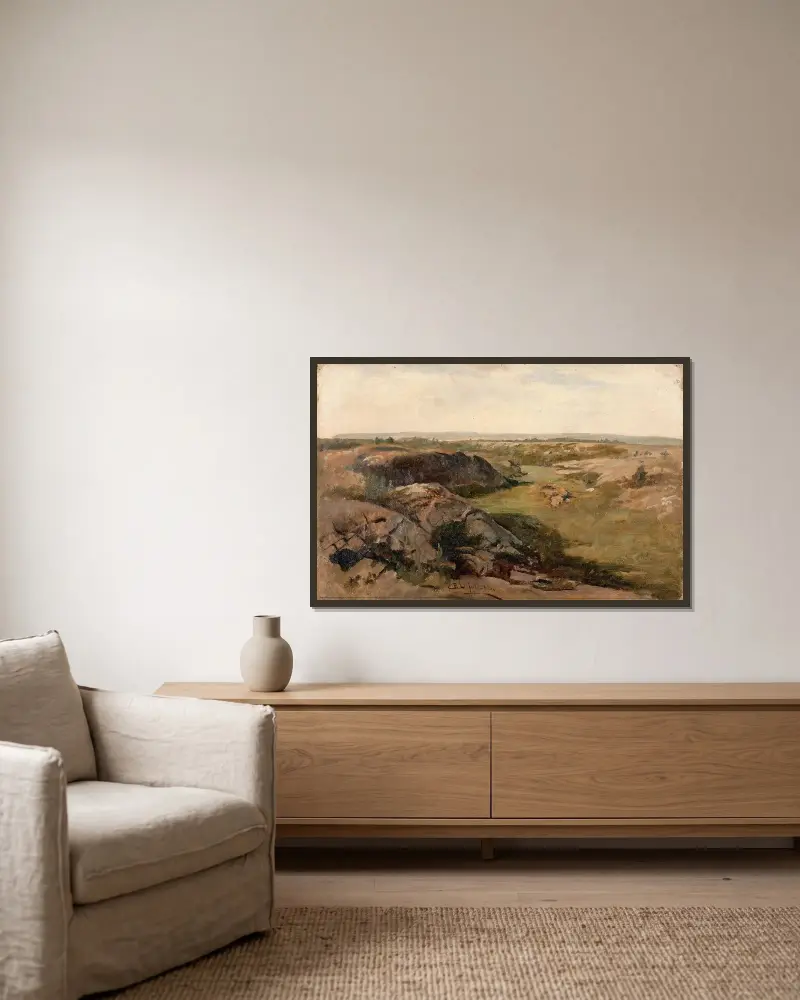 Hügelige Landschaft. Studie von Berndt Lindholm gerahmt an einer Wand