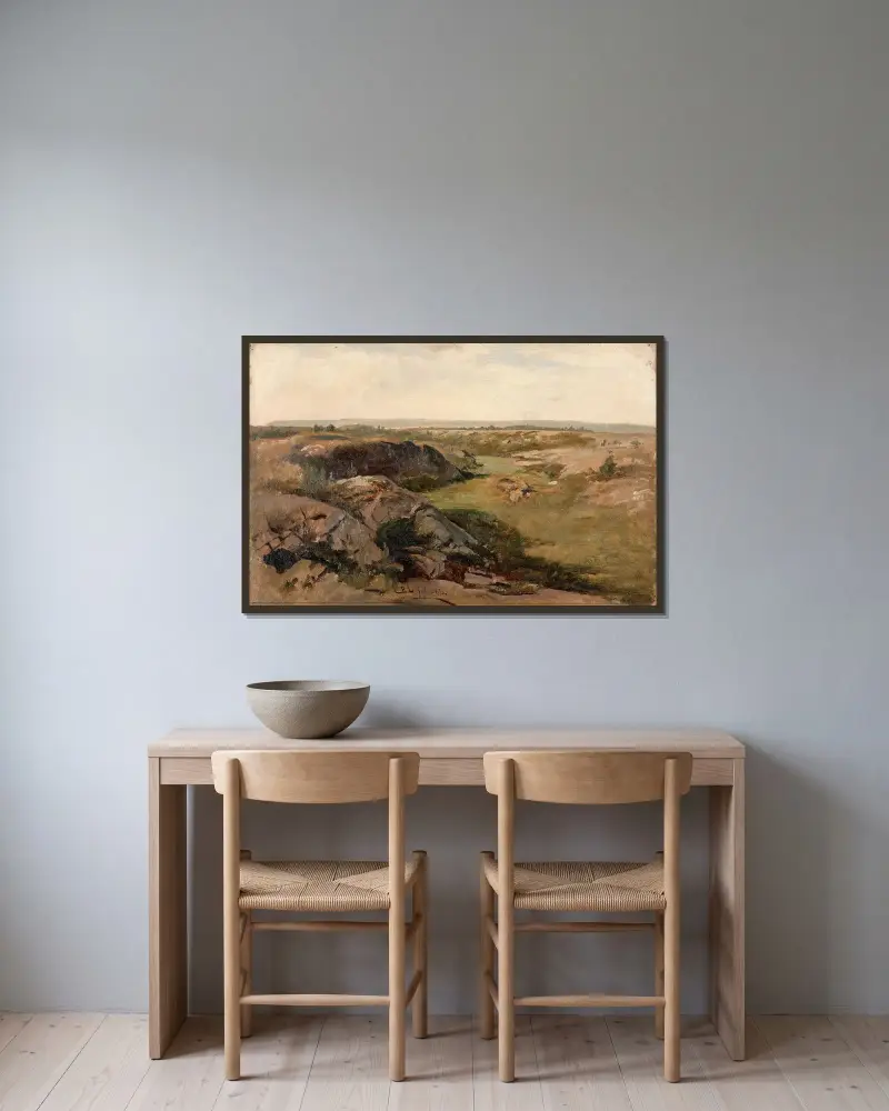 Hügelige Landschaft. Studie von Berndt Lindholm gerahmt an einer Wand