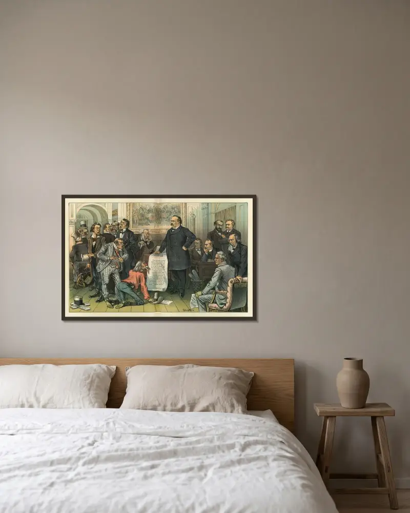 Eine neue Unabhängigkeitserklärung im Jahr 1885 von Bernhard Gillam gerahmt an einer Wand
