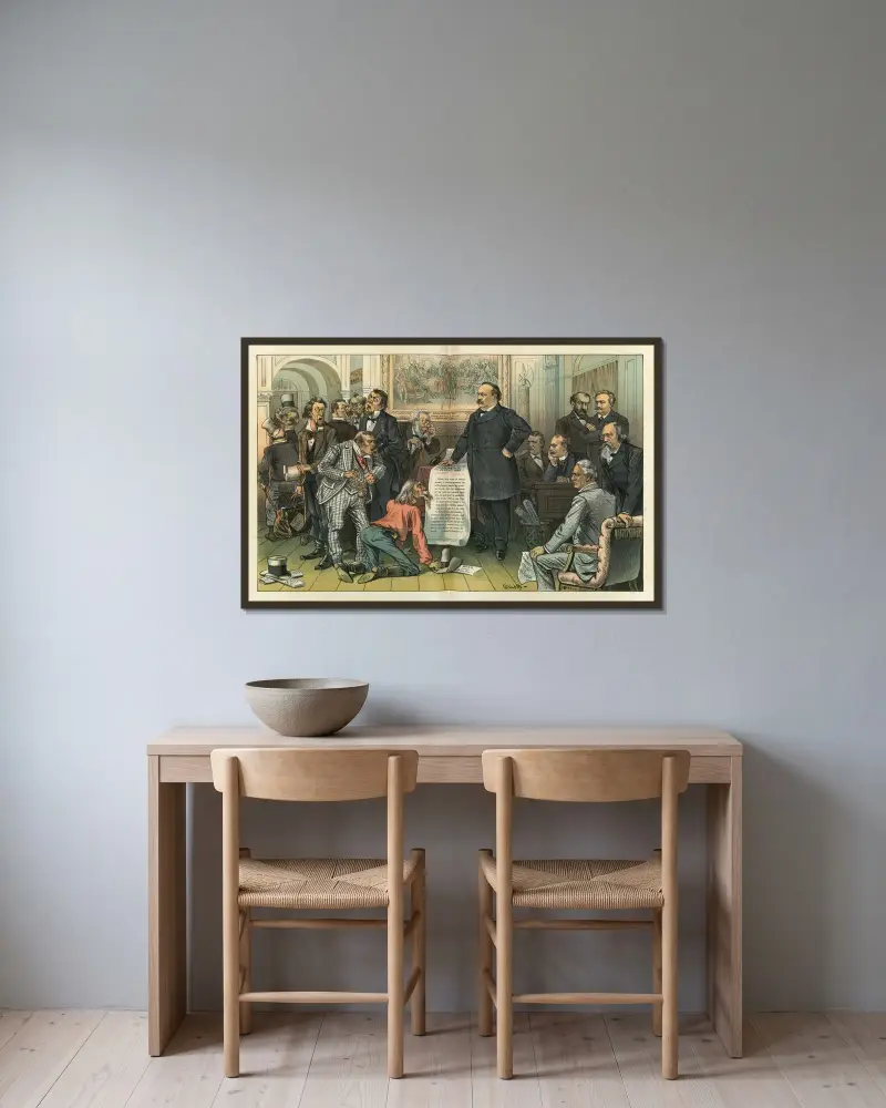 Eine neue Unabhängigkeitserklärung im Jahr 1885 von Bernhard Gillam gerahmt an einer Wand