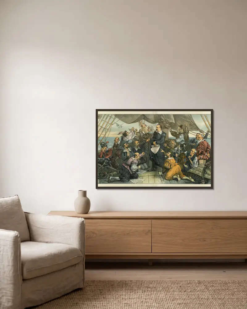 Columbus Cleveland and his mutinous crew – ‘This ship shall not turn back!’ av Bernhard Gillam inramad på en vägg