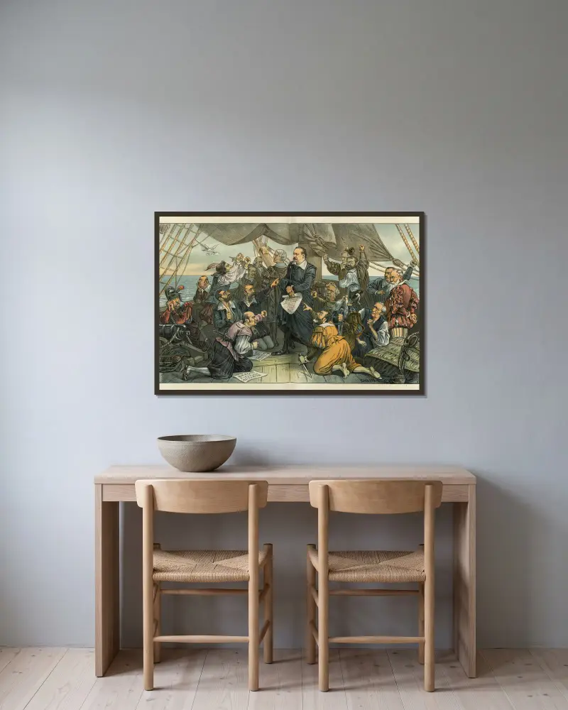 Columbus Cleveland and his mutinous crew – ‘This ship shall not turn back!’ av Bernhard Gillam inramad på en vägg