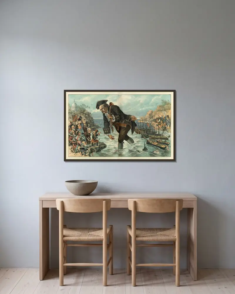 Gulliver-Cleveland bemächtigt sich der feindlichen Flotte und beraubt sie ihrer Stärke von Bernhard Gillam gerahmt an einer Wand