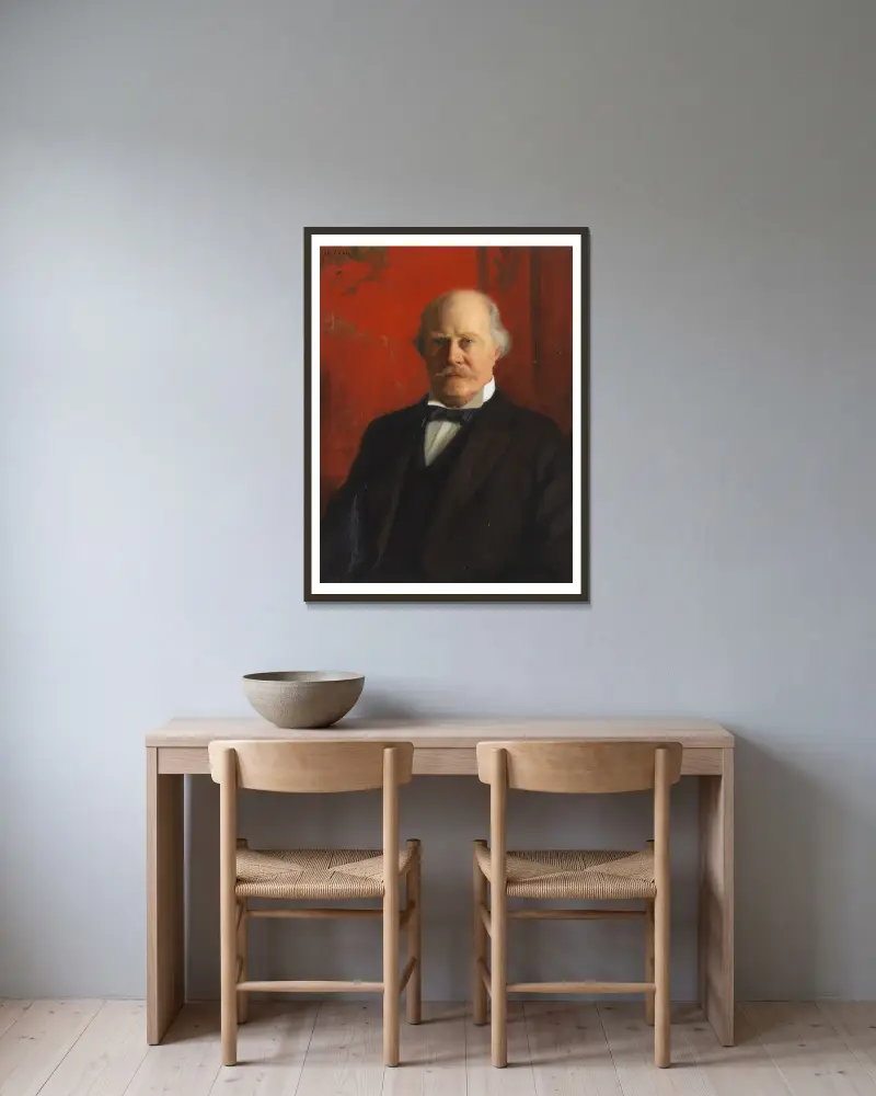 Porträtt av en man av Bernhard Österman inramad på en vägg