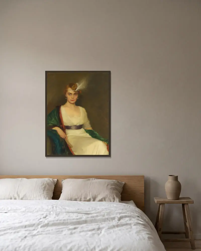 Porträtt av Hilda Österman, 1912 av Bernhard Österman inramad på en vägg