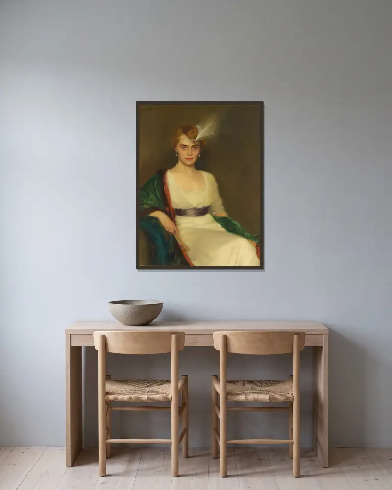 Porträtt av Hilda Österman, 1912 av Bernhard Österman inramad på en vägg