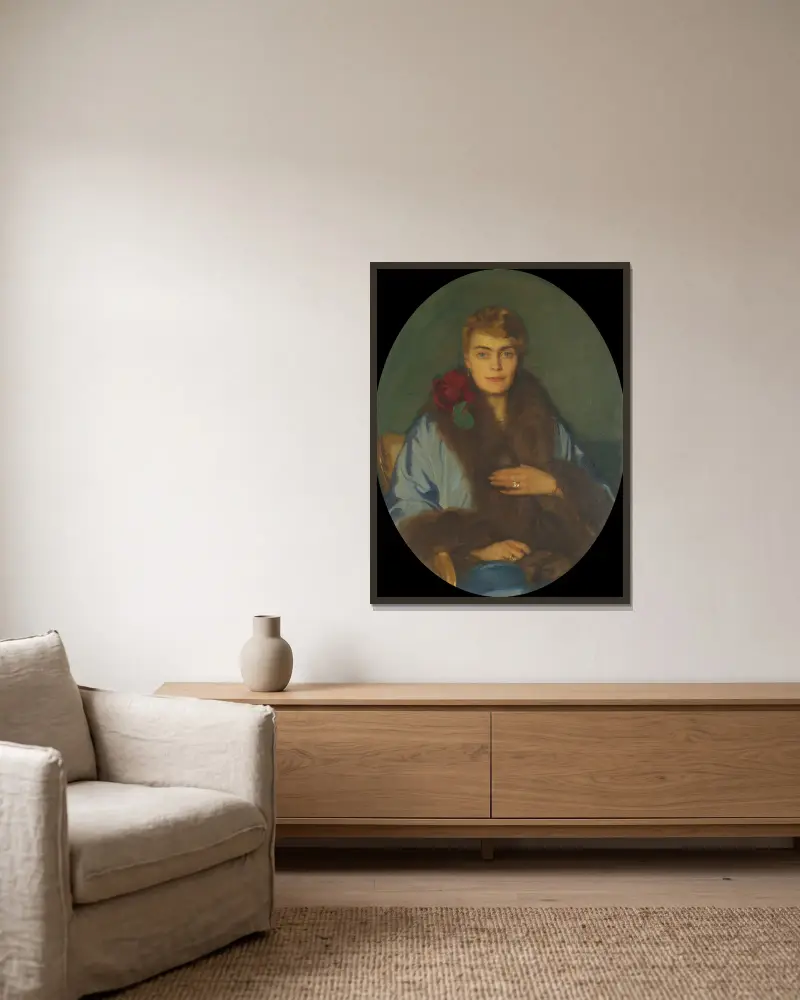 Porträtt av Hilda Österman, 1918 av Bernhard Österman inramad på en vägg