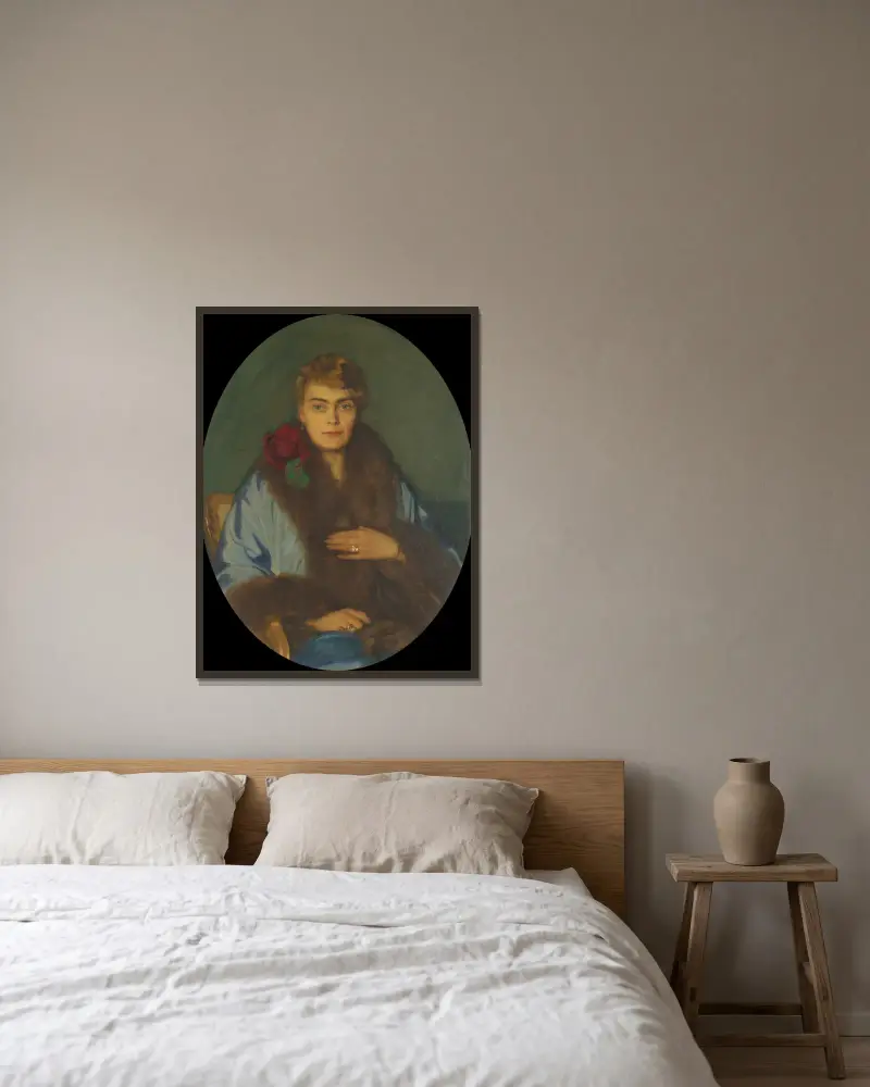 Porträtt av Hilda Österman, 1918 av Bernhard Österman inramad på en vägg