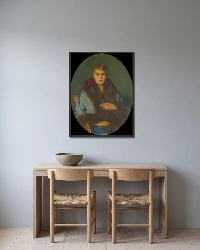 Porträtt av Hilda Österman, 1918 av Bernhard Österman inramad på en vägg