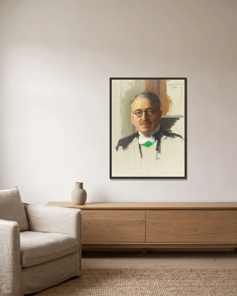 Skizze, Leutnant Artur Bäckström von Bernhard Österman gerahmt an einer Wand