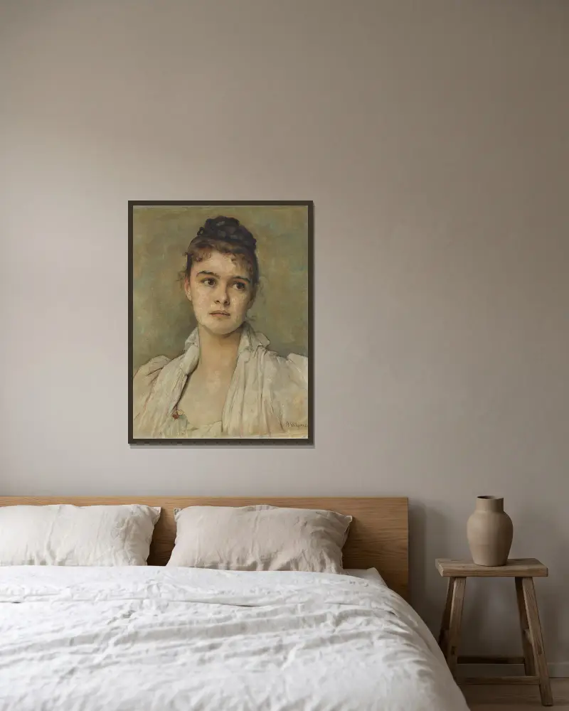 Bildnis einer jungen Frau av Bertha Wegmann inramad på en vägg