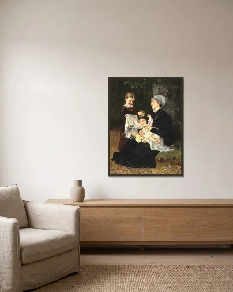Besuch einer Amme von Bertha Wegmann gerahmt an einer Wand