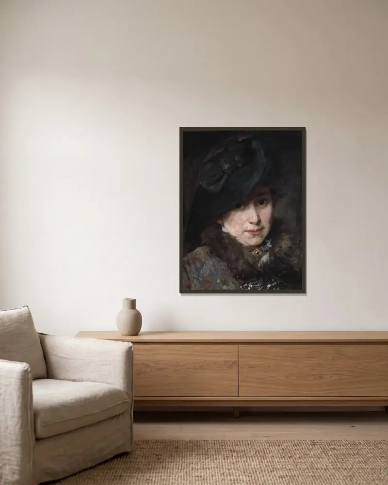 Hildegard Thorell, the Artist av Bertha Wegmann inramad på en vägg
