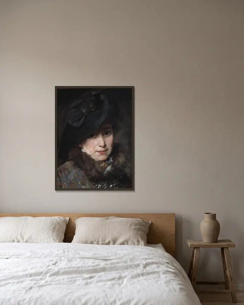 Hildegard Thorell, the Artist av Bertha Wegmann inramad på en vägg
