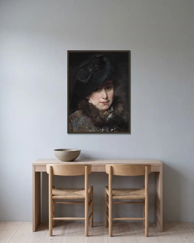 Hildegard Thorell, the Artist av Bertha Wegmann inramad på en vägg