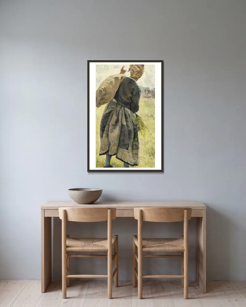 Kvinde med kartoffelsæk, Écouen, Frankrig av Bertha Wegmann inramad på en vägg