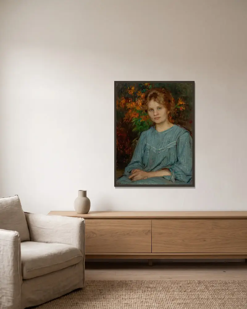 Portrait of a lady – nr 1 av Bertha Wegmann inramad på en vägg
