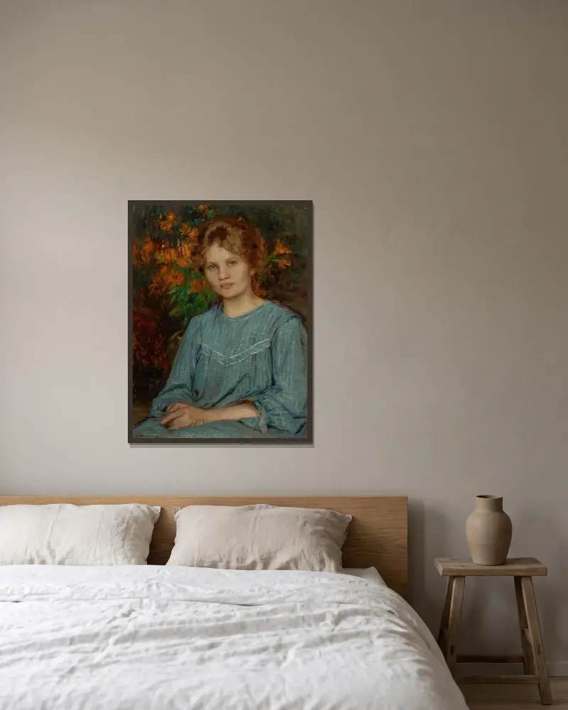 Portrait of a lady – nr 1 av Bertha Wegmann inramad på en vägg
