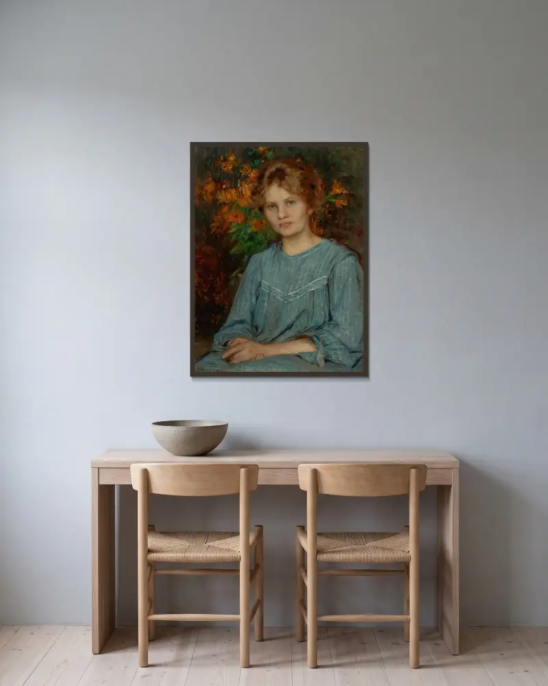 Portrait of a lady – nr 1 av Bertha Wegmann inramad på en vägg
