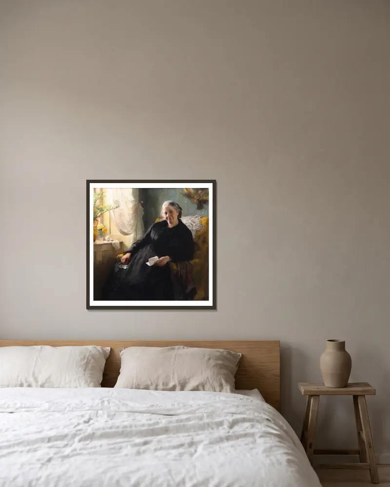 Portrait of Cecilie Trier, née Melchior av Bertha Wegmann inramad på en vägg