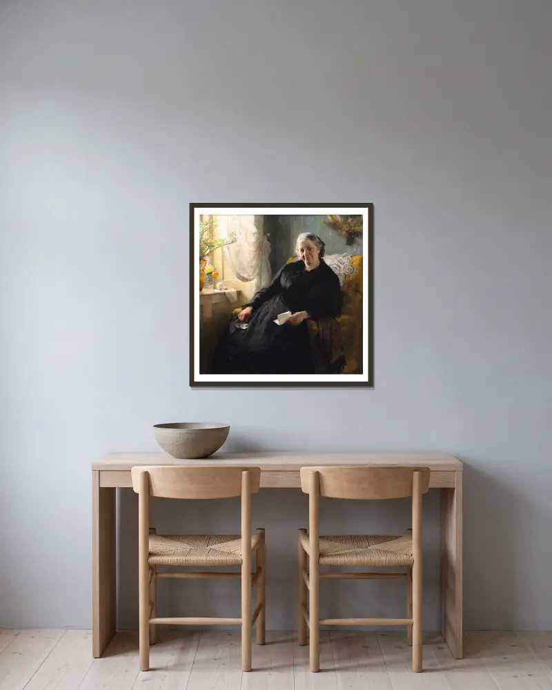 Portrait of Cecilie Trier, née Melchior av Bertha Wegmann inramad på en vägg