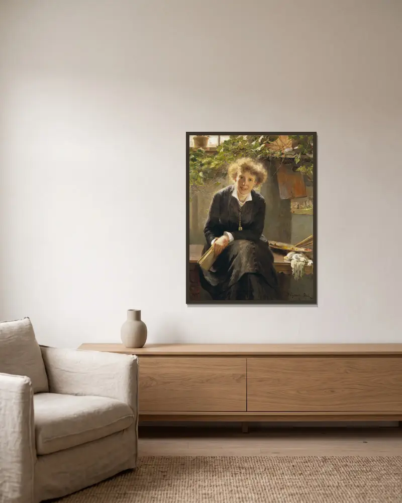 The Artist Jeanna Bauck av Bertha Wegmann inramad på en vägg