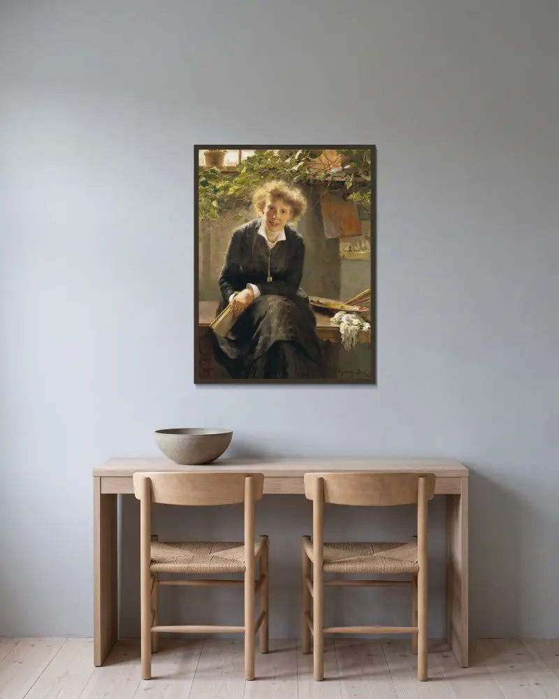 The Artist Jeanna Bauck av Bertha Wegmann inramad på en vägg