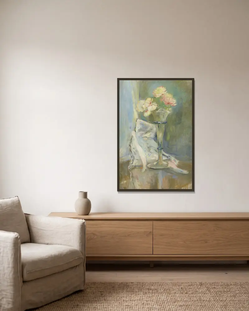 Rosa Anemonen von Berthe Morisot gerahmt an einer Wand