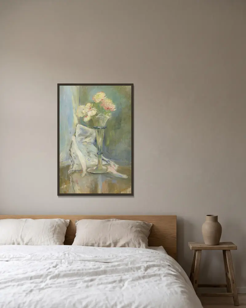 Rosa Anemonen von Berthe Morisot gerahmt an einer Wand