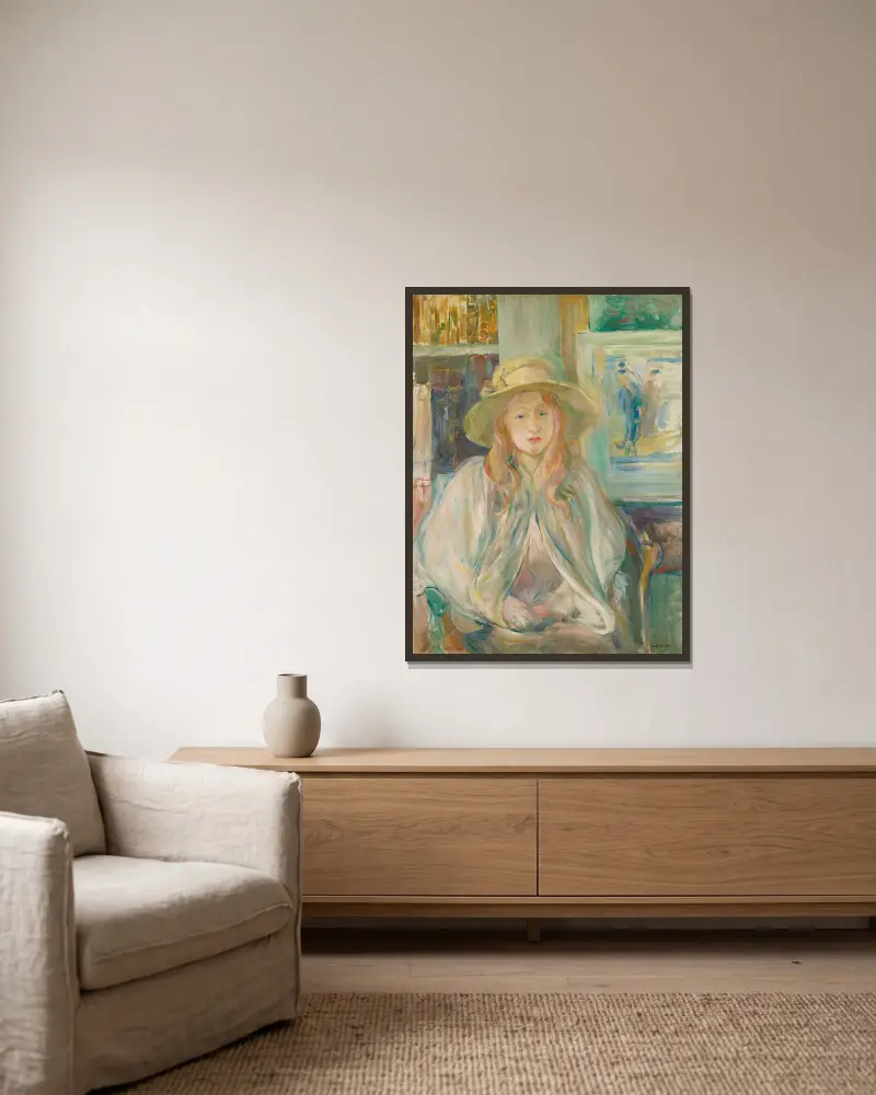 Fillette Au Chapeau De Paille av Berthe Morisot inramad på en vägg