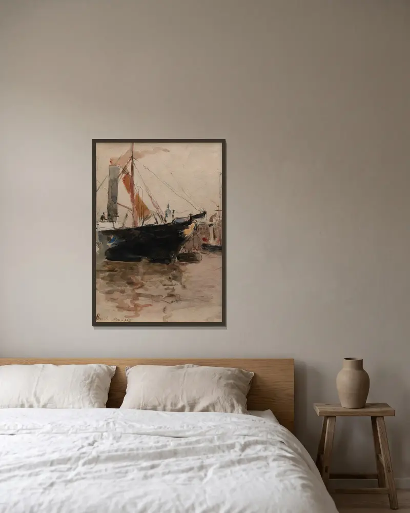 Harbor Scene, Isle of Wight av Berthe Morisot inramad på en vägg