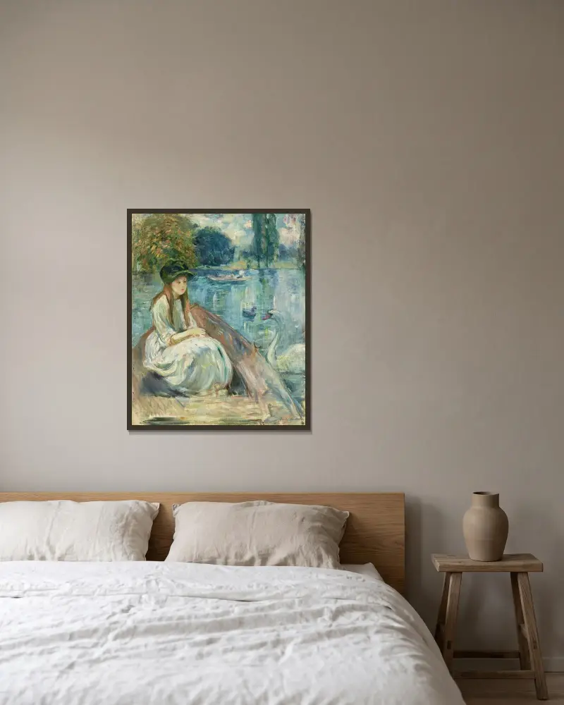 Jeanne Fourmanoir sur le lac av Berthe Morisot inramad på en vägg