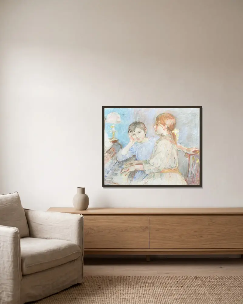 Jeanne Gobillard au piano et Julie Manet av Berthe Morisot inramad på en vägg