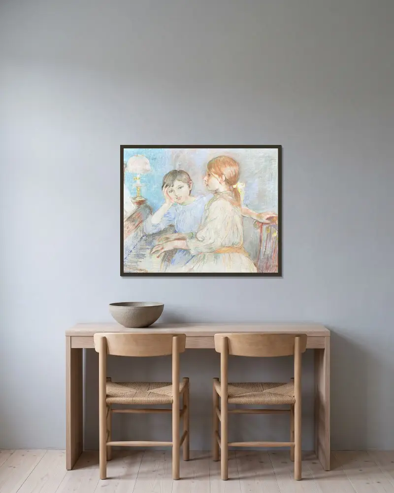 Jeanne Gobillard au piano et Julie Manet av Berthe Morisot inramad på en vägg