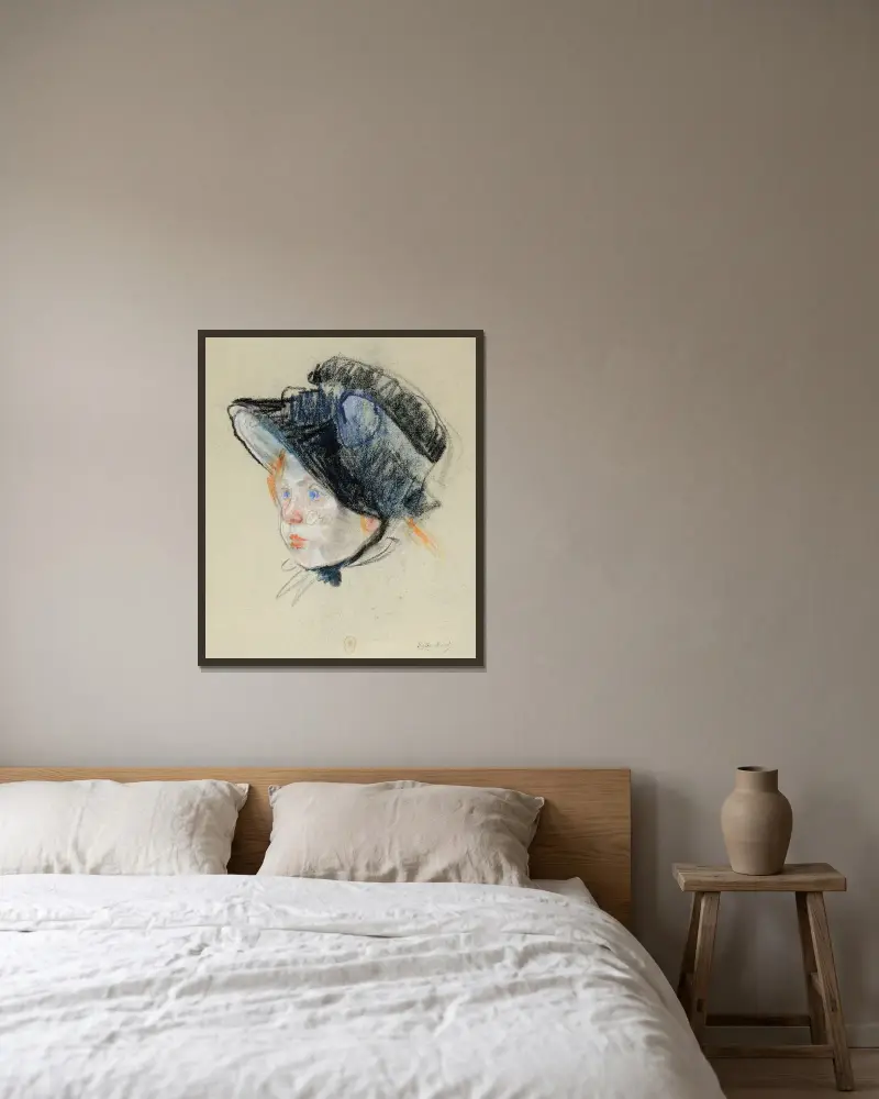 Jeannie i sammetshatt av Berthe Morisot inramad på en vägg