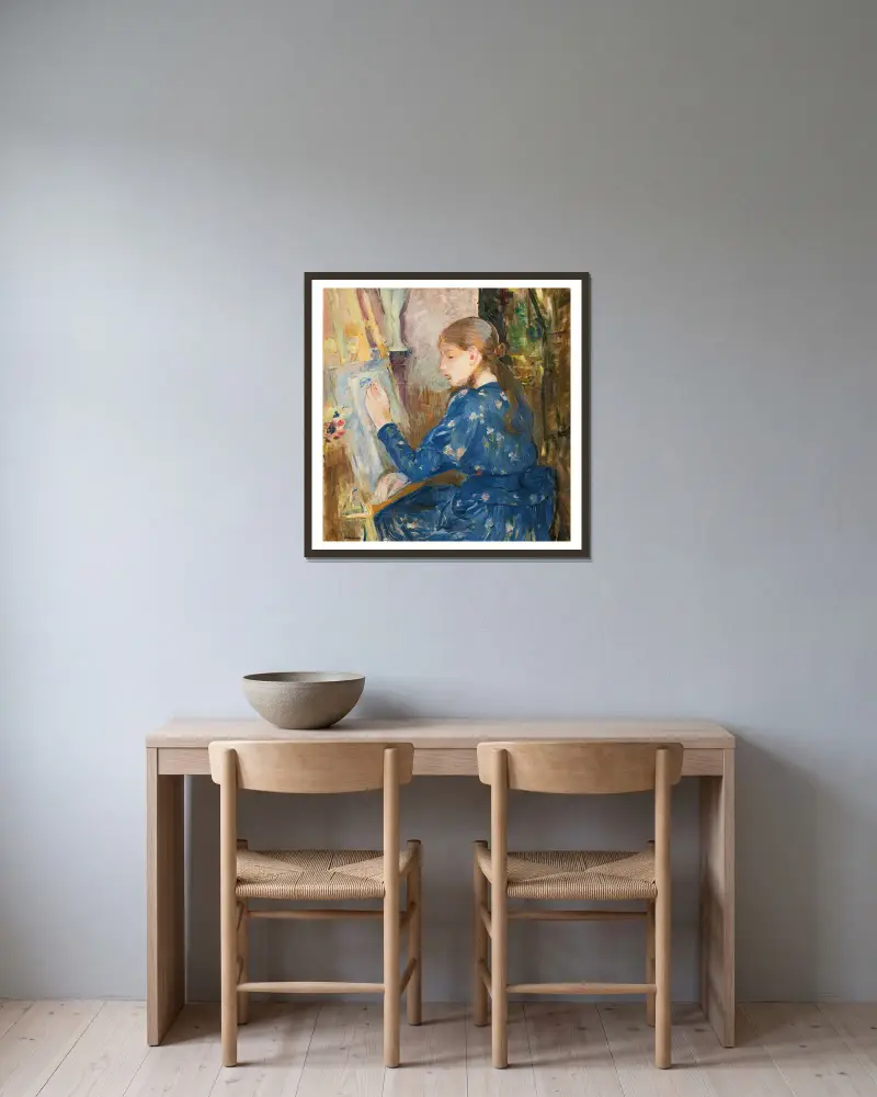 Jeune Fille Écrivant av Berthe Morisot inramad på en vägg