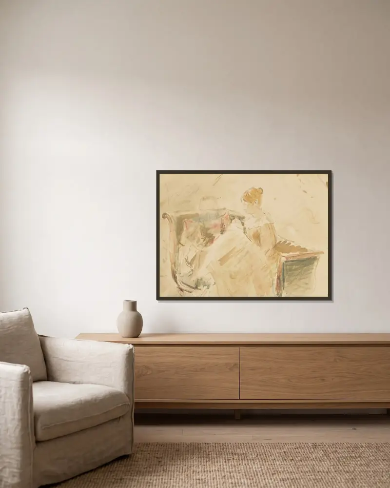 Die Stickerei von Berthe Morisot gerahmt an einer Wand