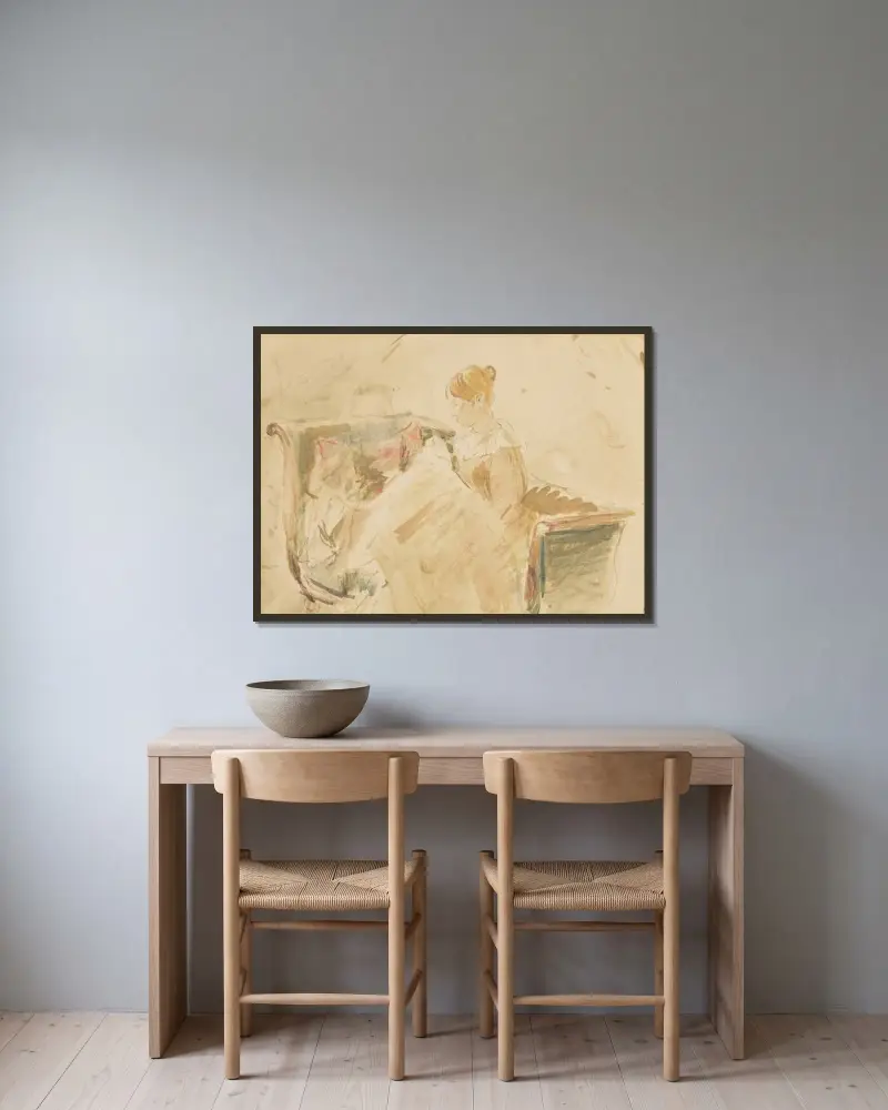 Die Stickerei von Berthe Morisot gerahmt an einer Wand