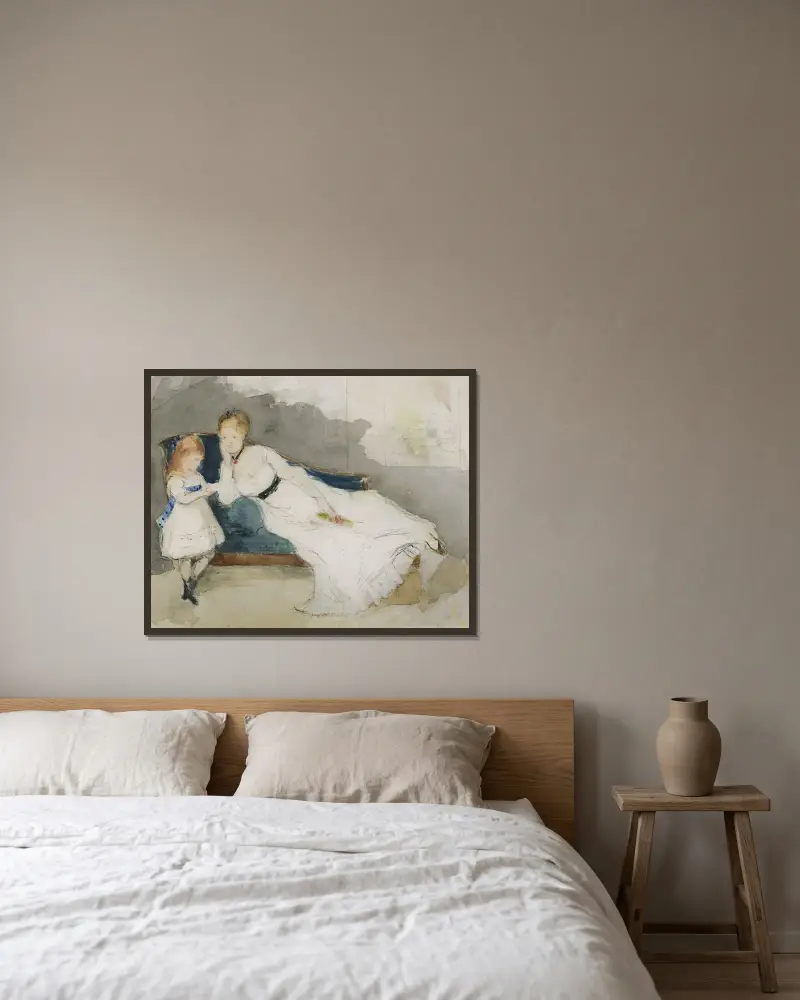 Madame Gobillard och hennes dotter Paule av Berthe Morisot inramad på en vägg