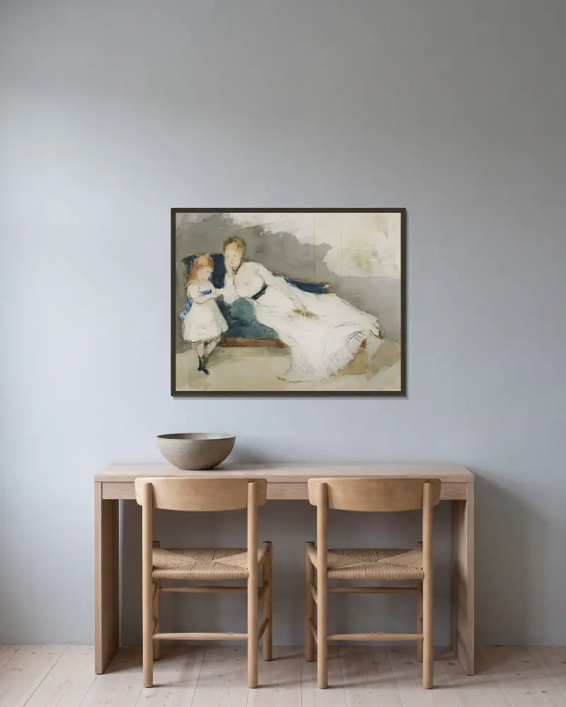 Madame Gobillard och hennes dotter Paule av Berthe Morisot inramad på en vägg