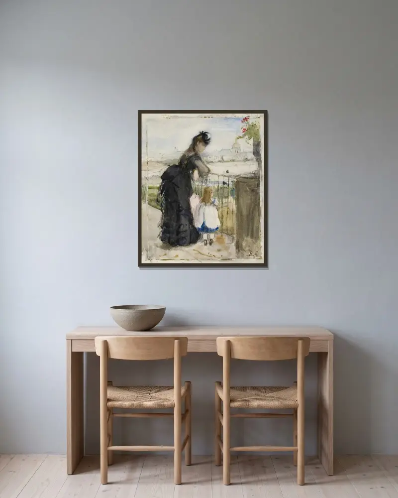 Auf dem Balkon von Berthe Morisot gerahmt an einer Wand
